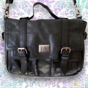 Audrey Brooke Black Leather Crossbody Satchel